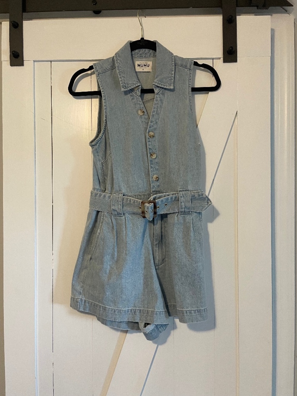 SHOW ME YOUR MUMU RICHMOND DENIM SLEEVELESS ROMPER SIZE S!